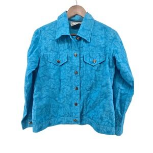 VTG 90s Tantrums Floral Embroidered Shacket Blue Cotton Petite Medium Grannycore